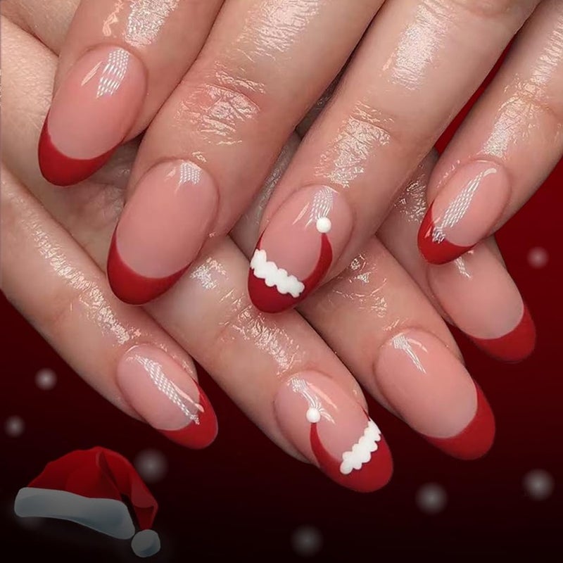 CTTHNBD 6 Packs (144 Pcs) Christmas Press on Nails Almond, Short Square Press on Nails, with Christmas Tree Snowflake Design Red Green Fake Nails for Women - 12 Sizes, 6 Styles - Image 2